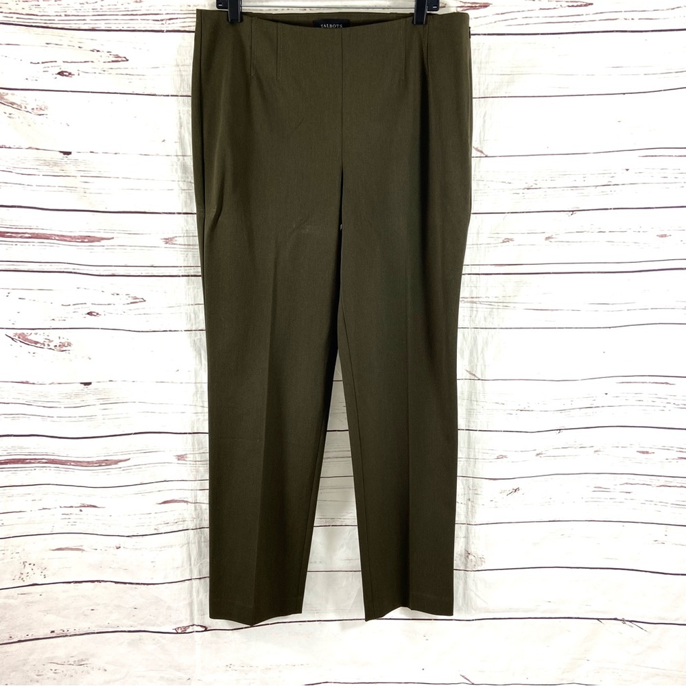 Talbots Pants Women’s 12 Green Straight‎ Leg Full Length Mid Rise Side Zip.